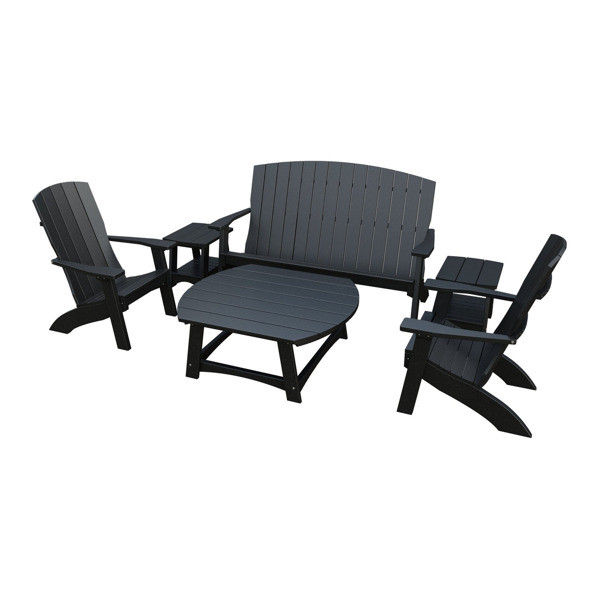Amish Coastal 6-Piece Patio Set: Bench, 2 Chairs & 3 Tables in Black