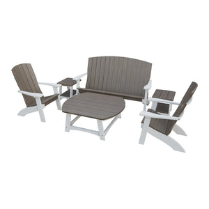 Amish Coastal 6-Piece Patio Set: Bench, 2 Chairs & 3 Tables in Brazilian Walnut & White