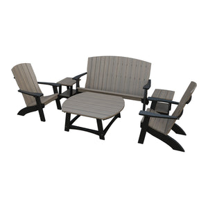 Amish Coastal 6-Piece Patio Set: Bench, 2 Chairs & 3 Tables in Coastal Gray & Black