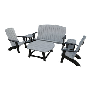 Amish Coastal 6-Piece Patio Set: Bench, 2 Chairs & 3 Tables in Driftwood Gray & Black