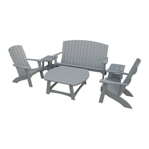 Amish Coastal 6-Piece Patio Set: Bench, 2 Chairs & 3 Tables in Light Gray