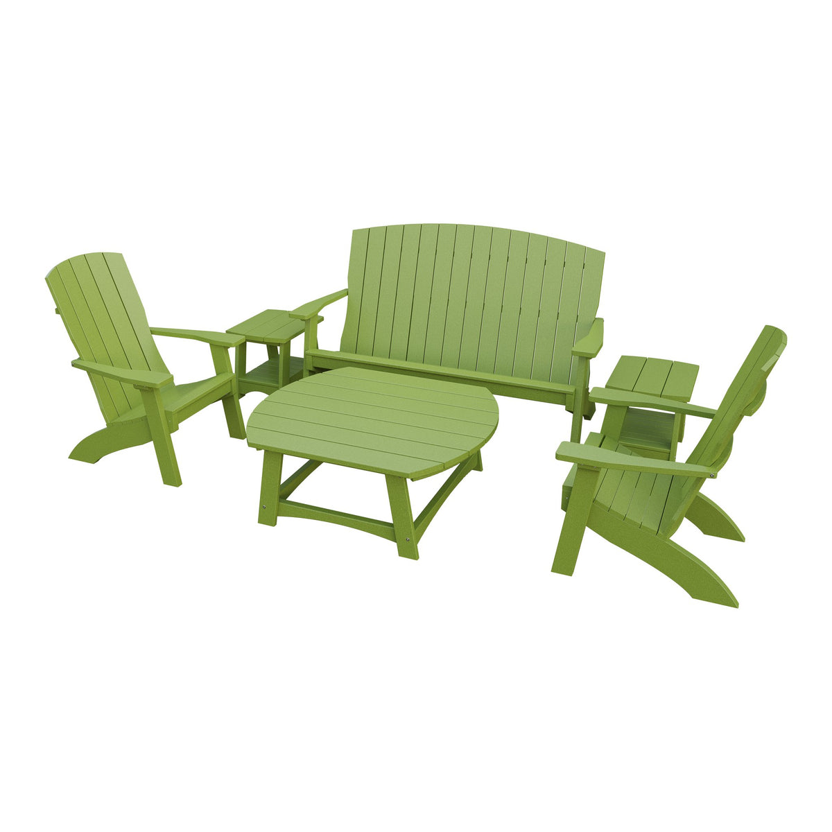 Amish Coastal 6-Piece Patio Set: Bench, 2 Chairs & 3 Tables in Tropical Lime Green
