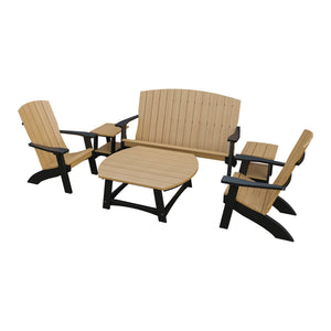 Amish Coastal 6-Piece Patio Set: Bench, 2 Chairs & 3 Tables in Natural Teak & Black
