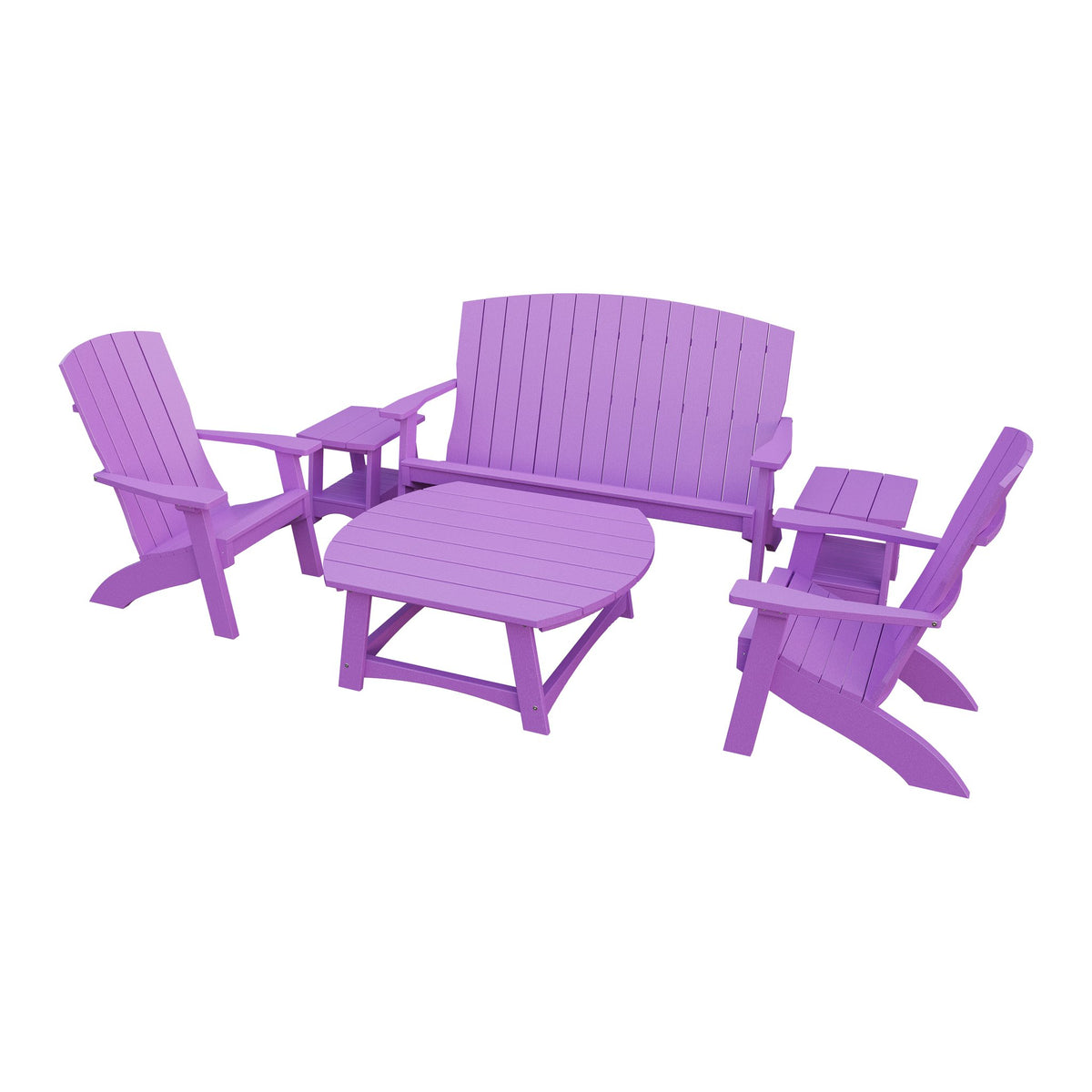 Amish Coastal 6-Piece Patio Set: Bench, 2 Chairs & 3 Tables in Bright Purple