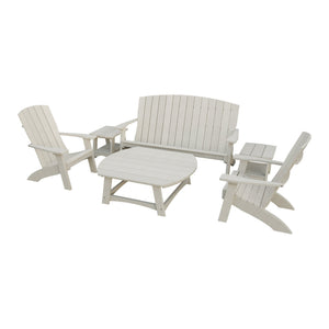 Amish Coastal 6-Piece Patio Set: Bench, 2 Chairs & 3 Tables in Seashell