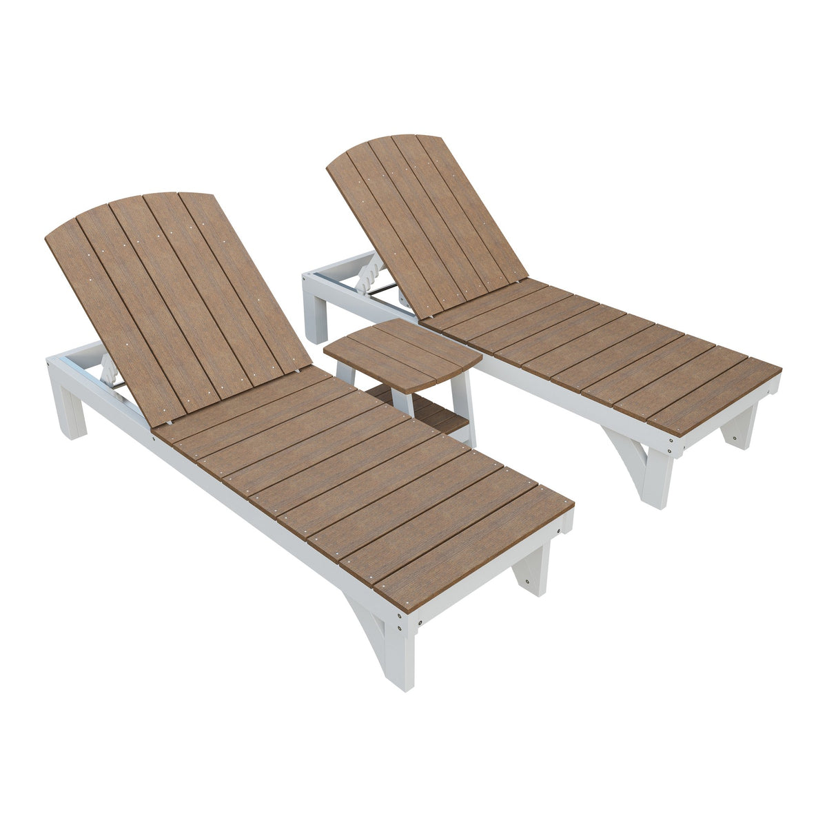 Amish Coastal 3pc Patio Lounger Set: 2 Loungers & End Table in Antique Mahogany & White