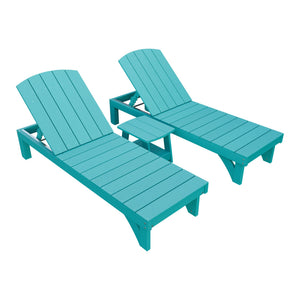 Amish Coastal 3pc Patio Lounger Set: 2 Loungers & End Table in Aruba Blue