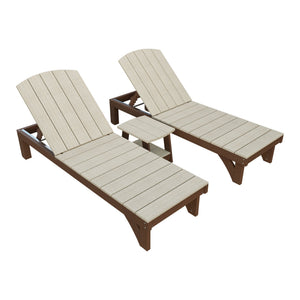 Amish Coastal 3pc Patio Lounger Set: 2 Loungers & End Table in Birchwood & Tudor Brown