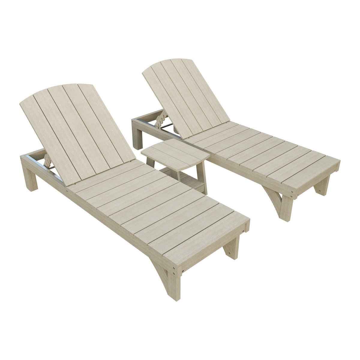 Amish Coastal 3pc Patio Lounger Set: 2 Loungers & End Table in Birchwood
