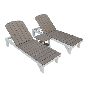 Amish Coastal 3pc Patio Lounger Set: 2 Loungers & End Table in Brazilian Walnut & White