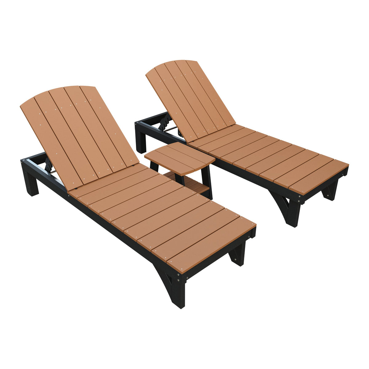 Amish Coastal 3pc Patio Lounger Set: 2 Loungers & End Table in Cedar & Black