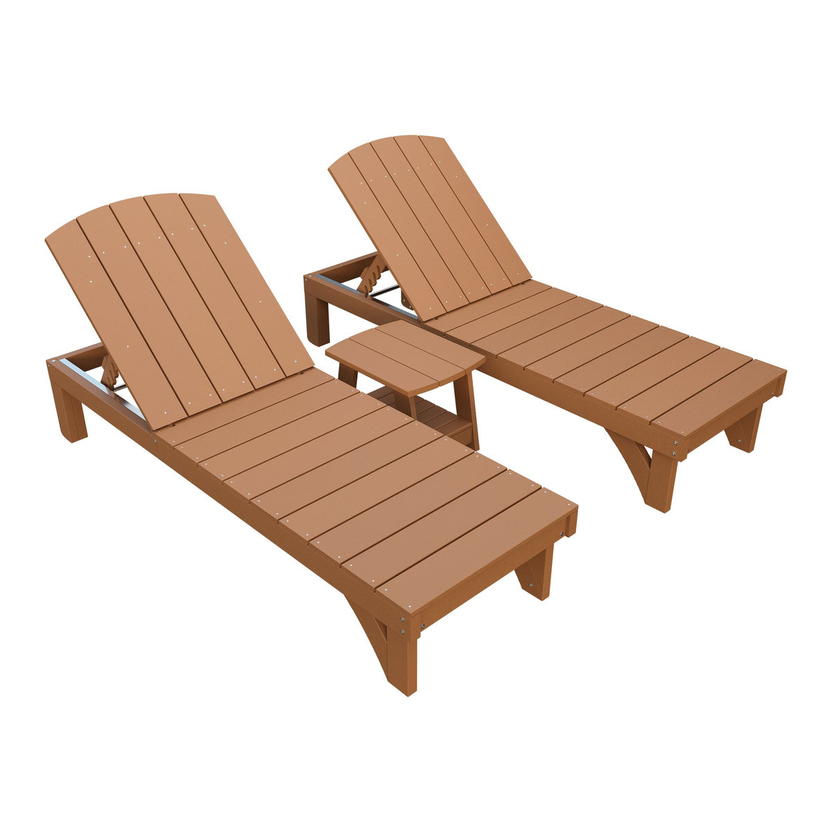 Amish Coastal 3pc Patio Lounger Set: 2 Loungers & End Table in Cedar