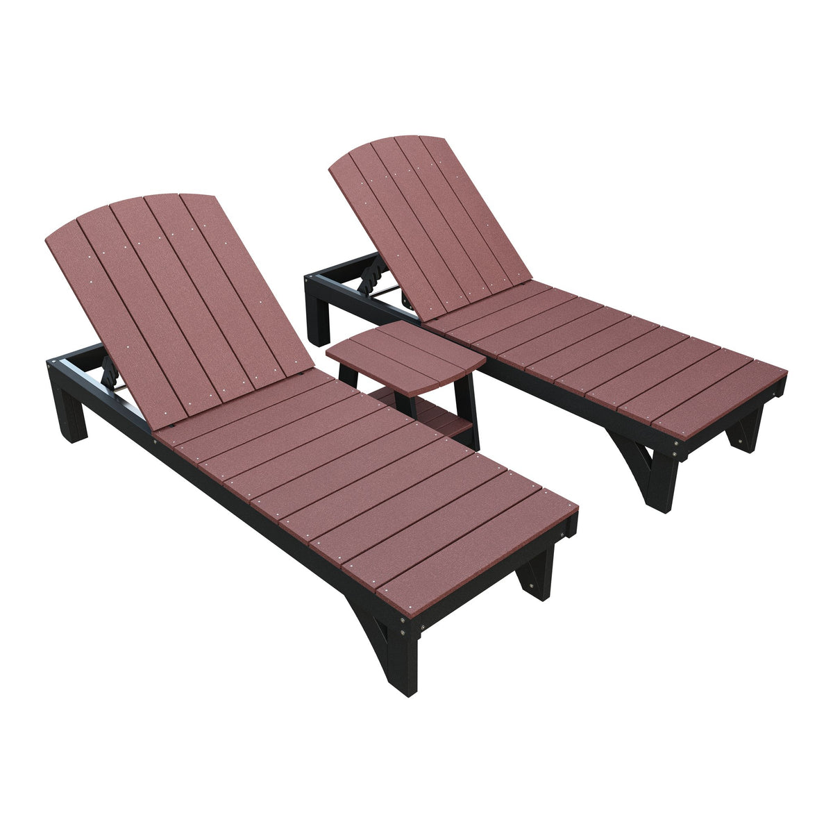 Amish Coastal 3pc Patio Lounger Set: 2 Loungers & End Table in Cherrywood & Black