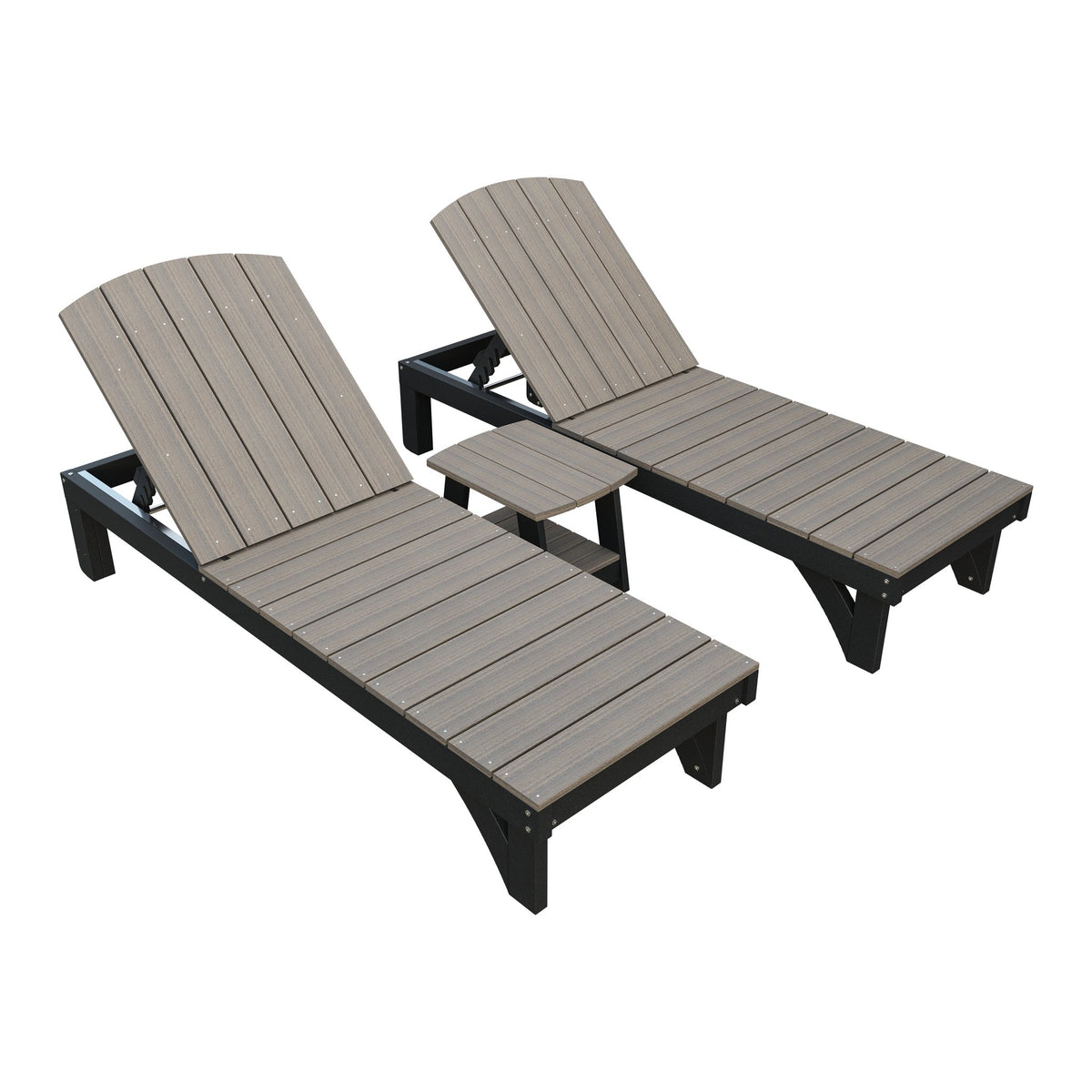 Amish Coastal 3pc Patio Lounger Set: 2 Loungers & End Table in Coastal Gray & Black