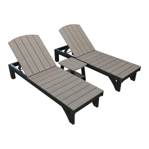 Amish Coastal 3pc Patio Lounger Set: 2 Loungers & End Table in Coastal Gray & Black