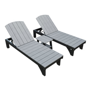 Amish Coastal 3pc Patio Lounger Set: 2 Loungers & End Table in Driftwood Gray & Black