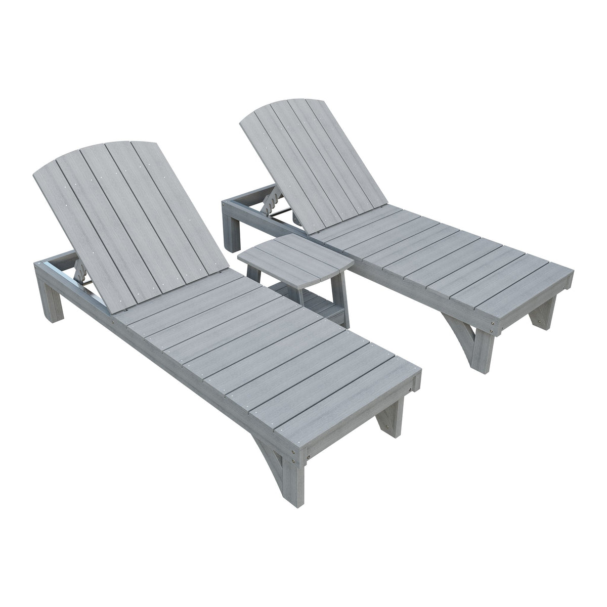 Amish Coastal 3pc Patio Lounger Set: 2 Loungers & End Table in Driftwood Gray