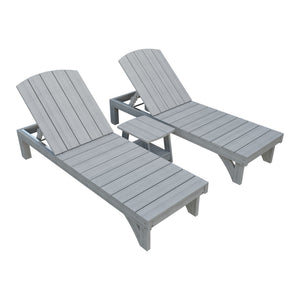 Amish Coastal 3pc Patio Lounger Set: 2 Loungers & End Table in Driftwood Gray