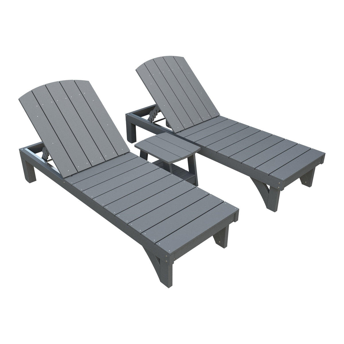 Amish Coastal 3pc Patio Lounger Set: 2 Loungers & End Table in Gray