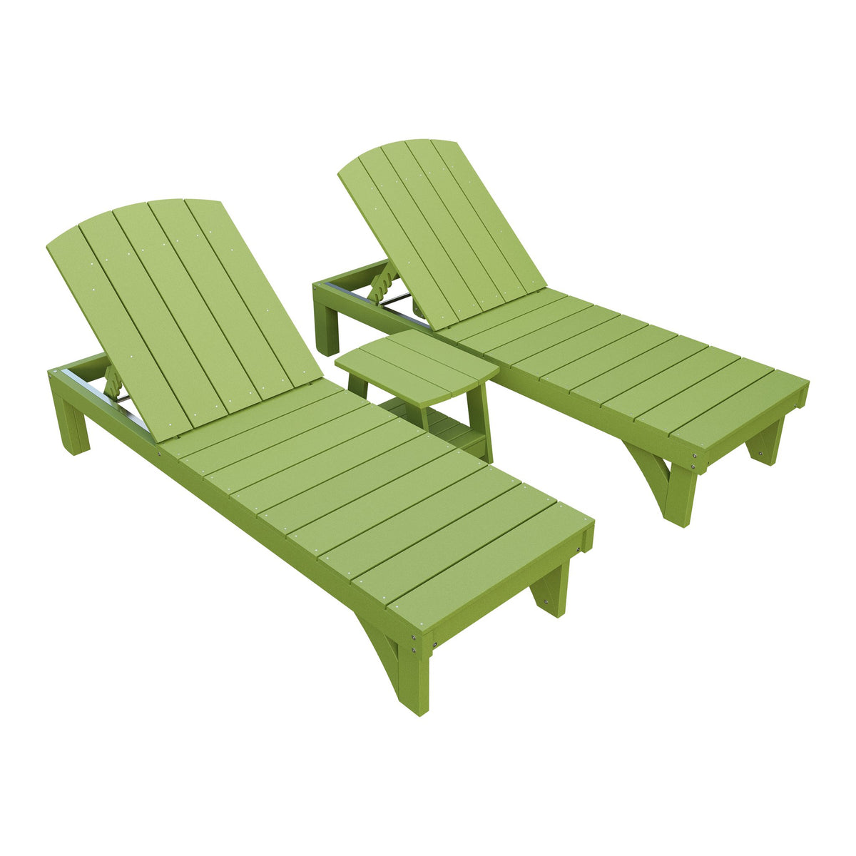 Amish Coastal 3pc Patio Lounger Set: 2 Loungers & End Table in Tropical Lime Green