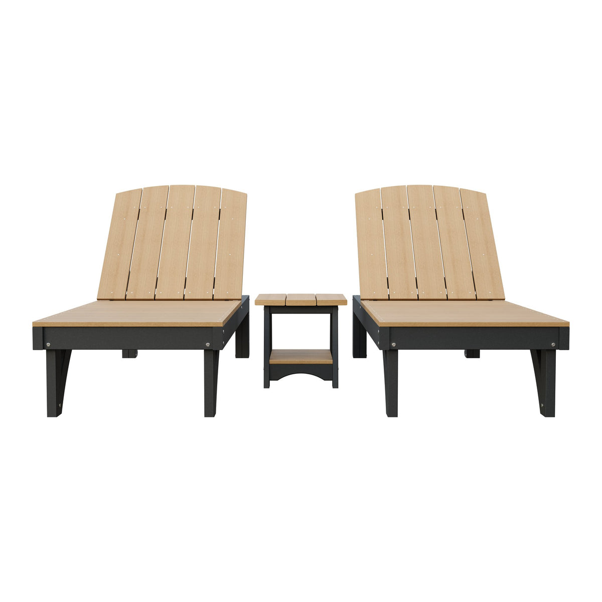 Amish Coastal 3pc Patio Lounger Set: 2 Loungers & End Table