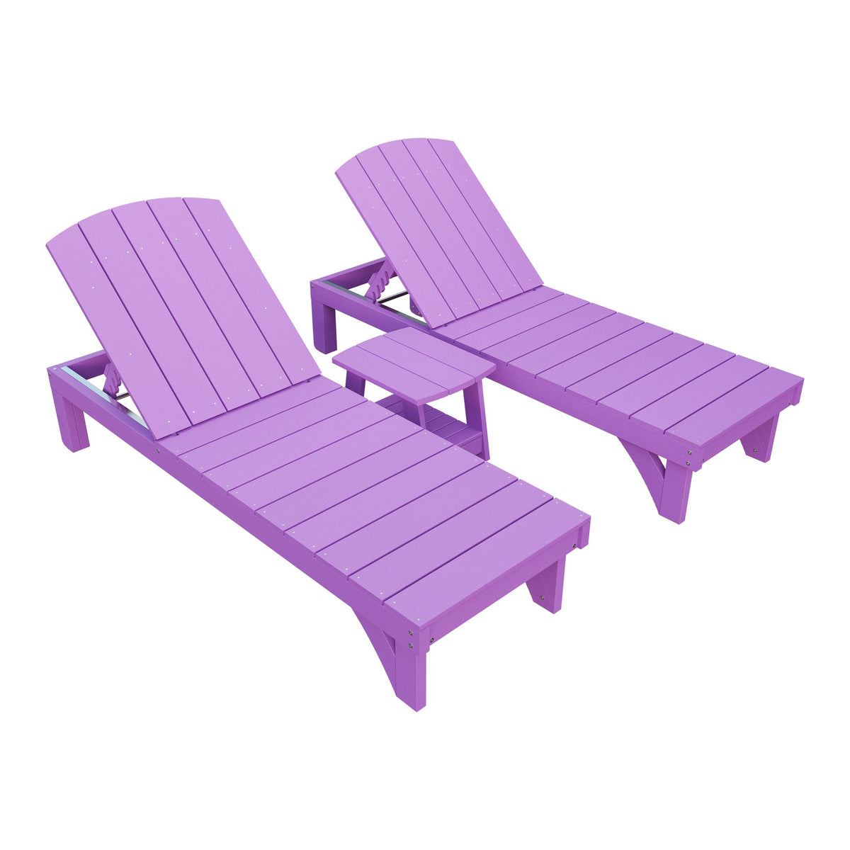 Amish Coastal 3pc Patio Lounger Set: 2 Loungers & End Table in Bright Purple