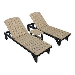 Amish Coastal 3pc Patio Lounger Set: 2 Loungers & End Table in Weathered Wood & Black