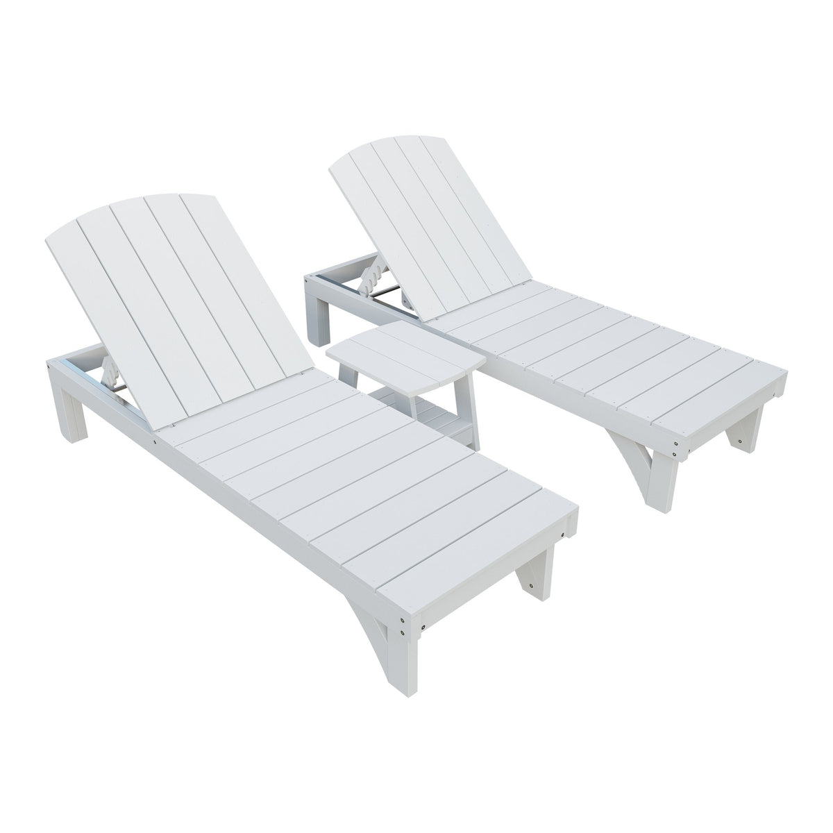 Amish Coastal 3pc Patio Lounger Set: 2 Loungers & End Table in Bright White