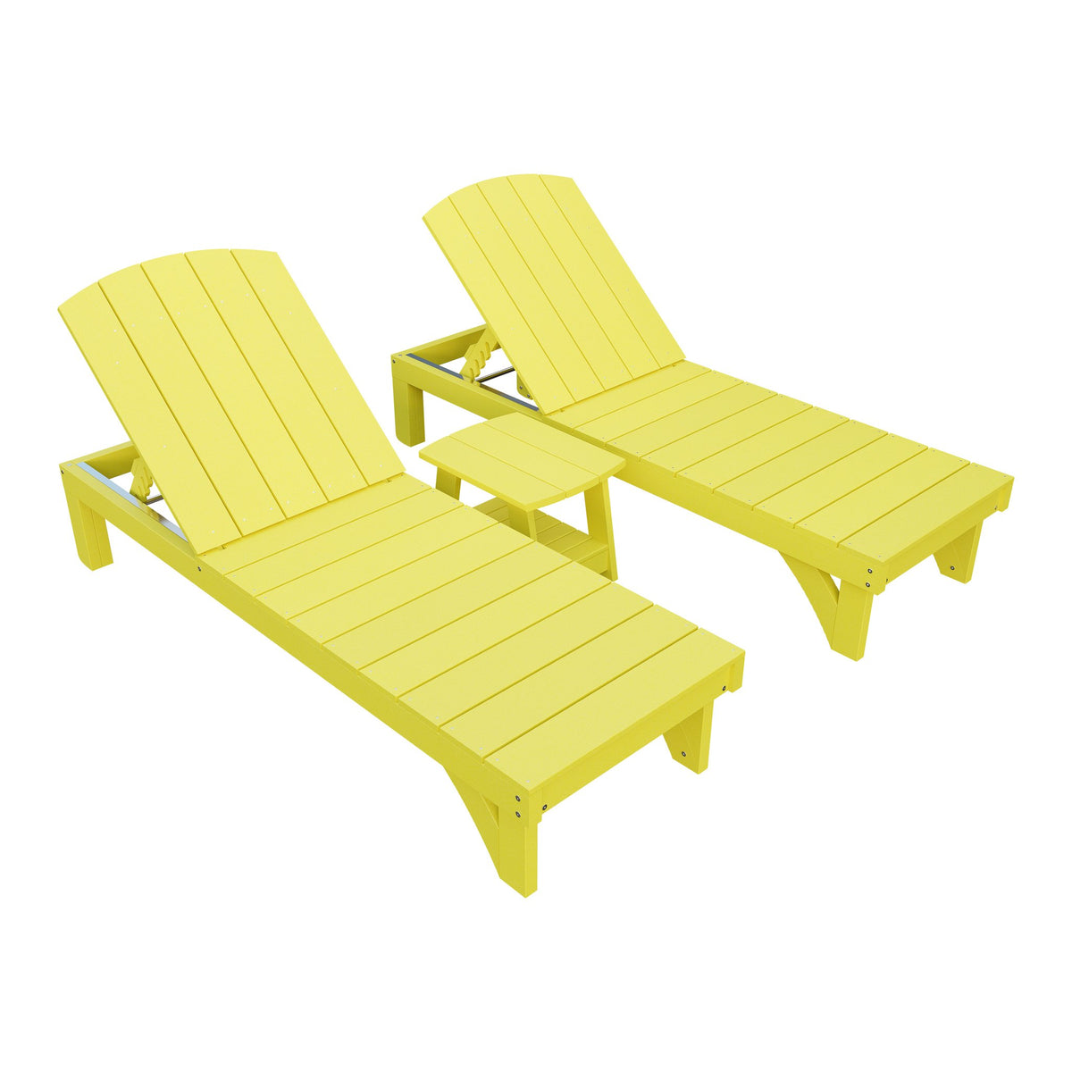 Amish Coastal 3pc Patio Lounger Set: 2 Loungers & End Table in Lemon Yellow