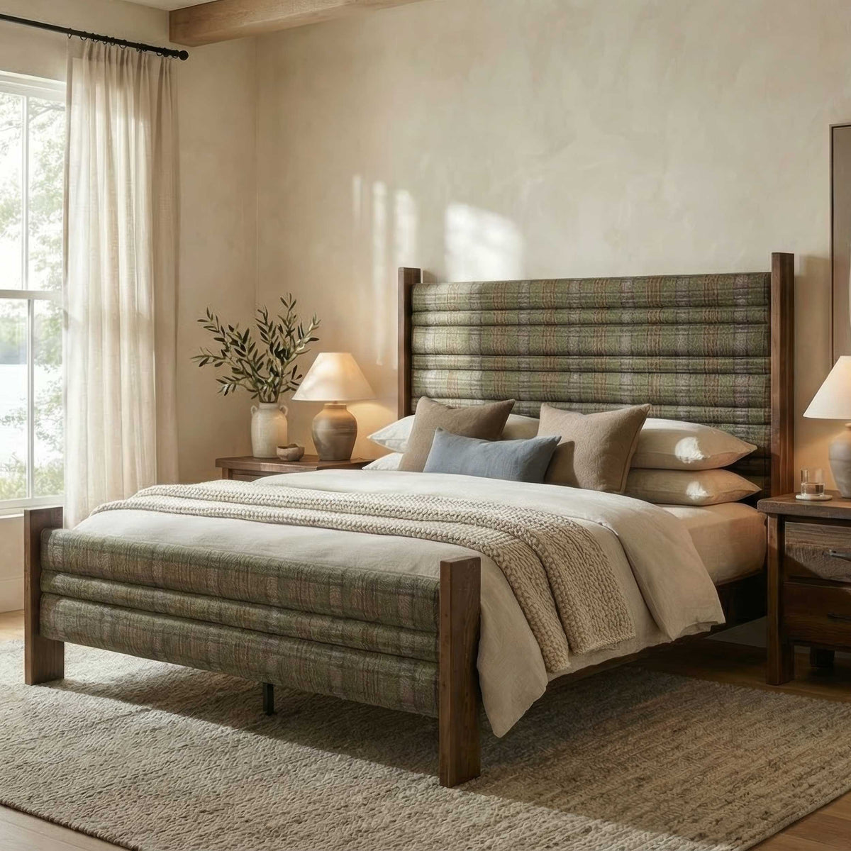Amish Field & Stream Durango Upholstered Rustic Barnwood Bed