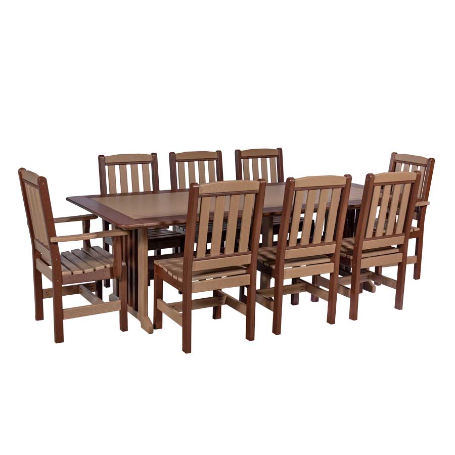 Amish Poly 96" English Garden Patio Dining Table & 8 Chair Set - Quick Ship