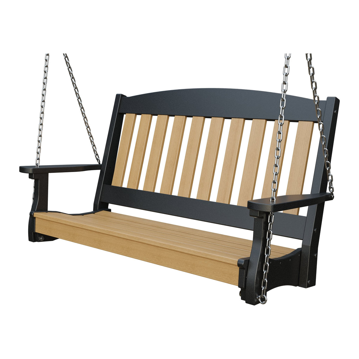 Amish Spanish Garden 4' Poly Hanging Swing in Natural Teak & Black