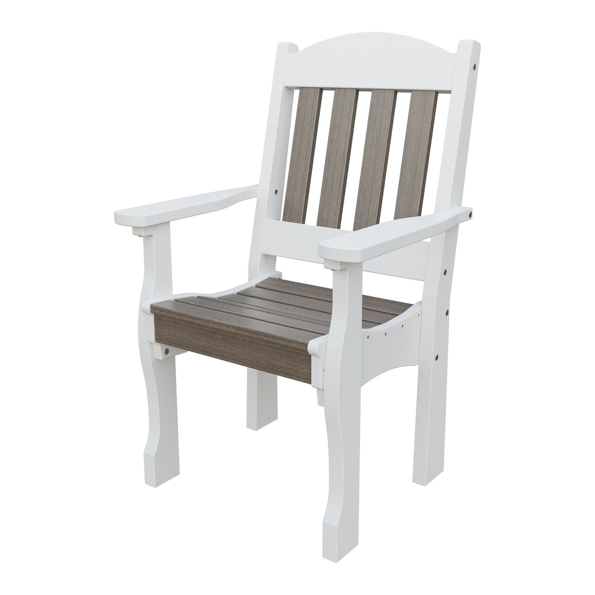 Amish Spanish Garden Poly Patio Dining Armchair in Brazilian Walnut & White