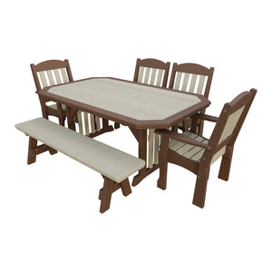 Amish Spanish Garden 6pc Patio Dining Set: Table, 4 Chairs & Bench in Birchwood & Tudor Brown