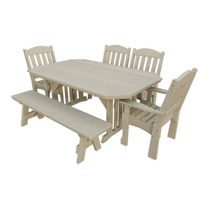 Amish Spanish Garden 6pc Patio Dining Set: Table, 4 Chairs & Bench in Birchwood