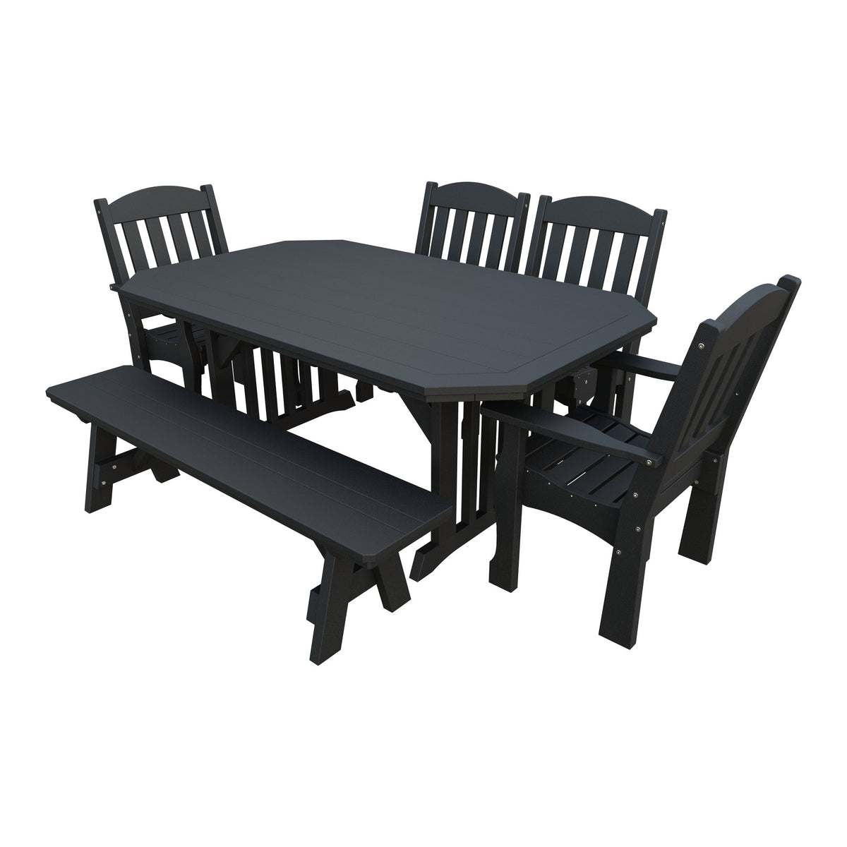 Amish Spanish Garden 6pc Patio Dining Set: Table, 4 Chairs & Bench in Black