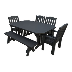 Amish Spanish Garden 6pc Patio Dining Set: Table, 4 Chairs & Bench in Black