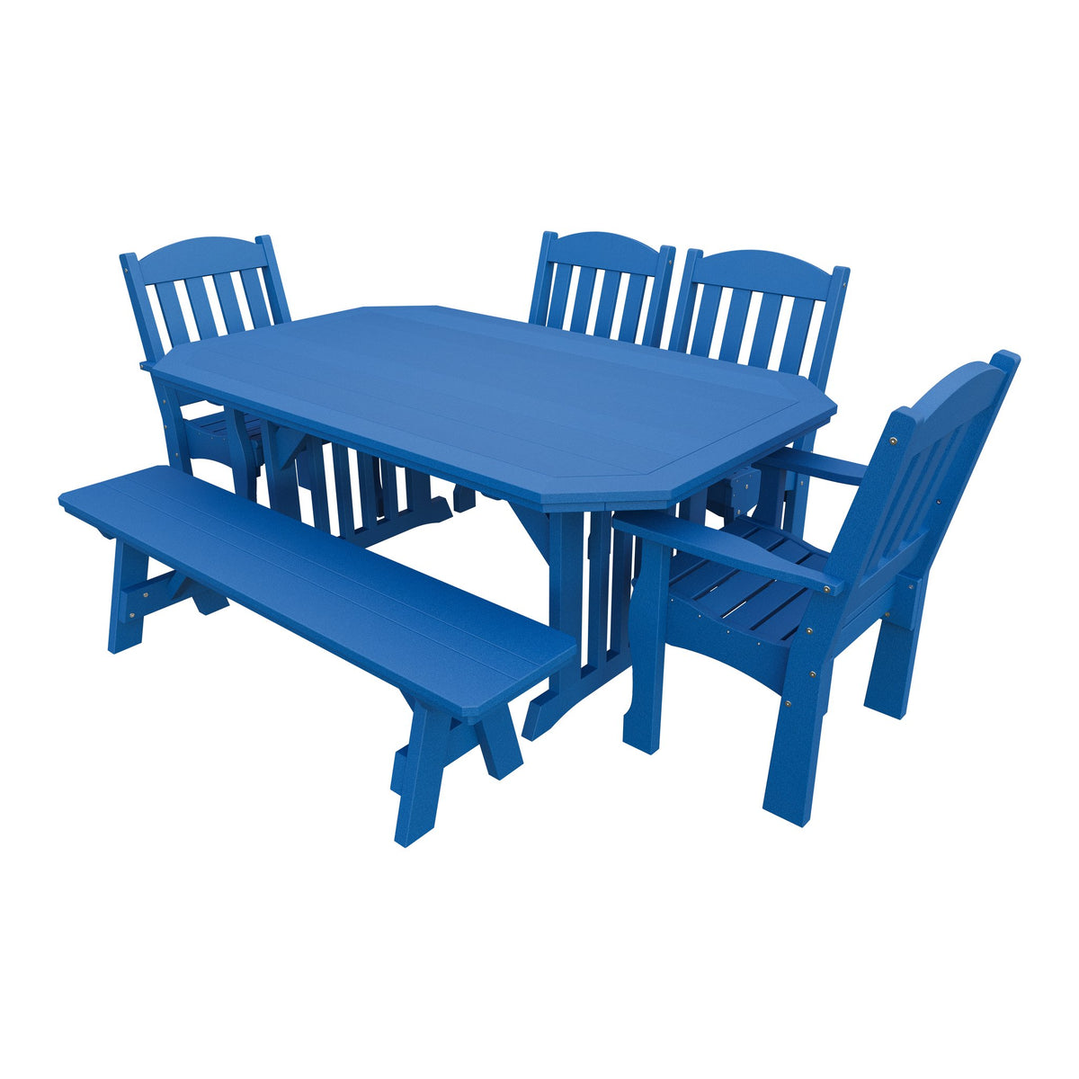 Amish Spanish Garden 6pc Patio Dining Set: Table, 4 Chairs & Bench in Blue
