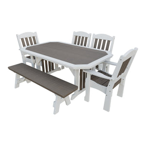 Amish Spanish Garden 6pc Patio Dining Set: Table, 4 Chairs & Bench in Brazilian Walnut & White