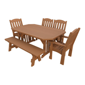 Amish Spanish Garden 6pc Patio Dining Set: Table, 4 Chairs & Bench in Cedar
