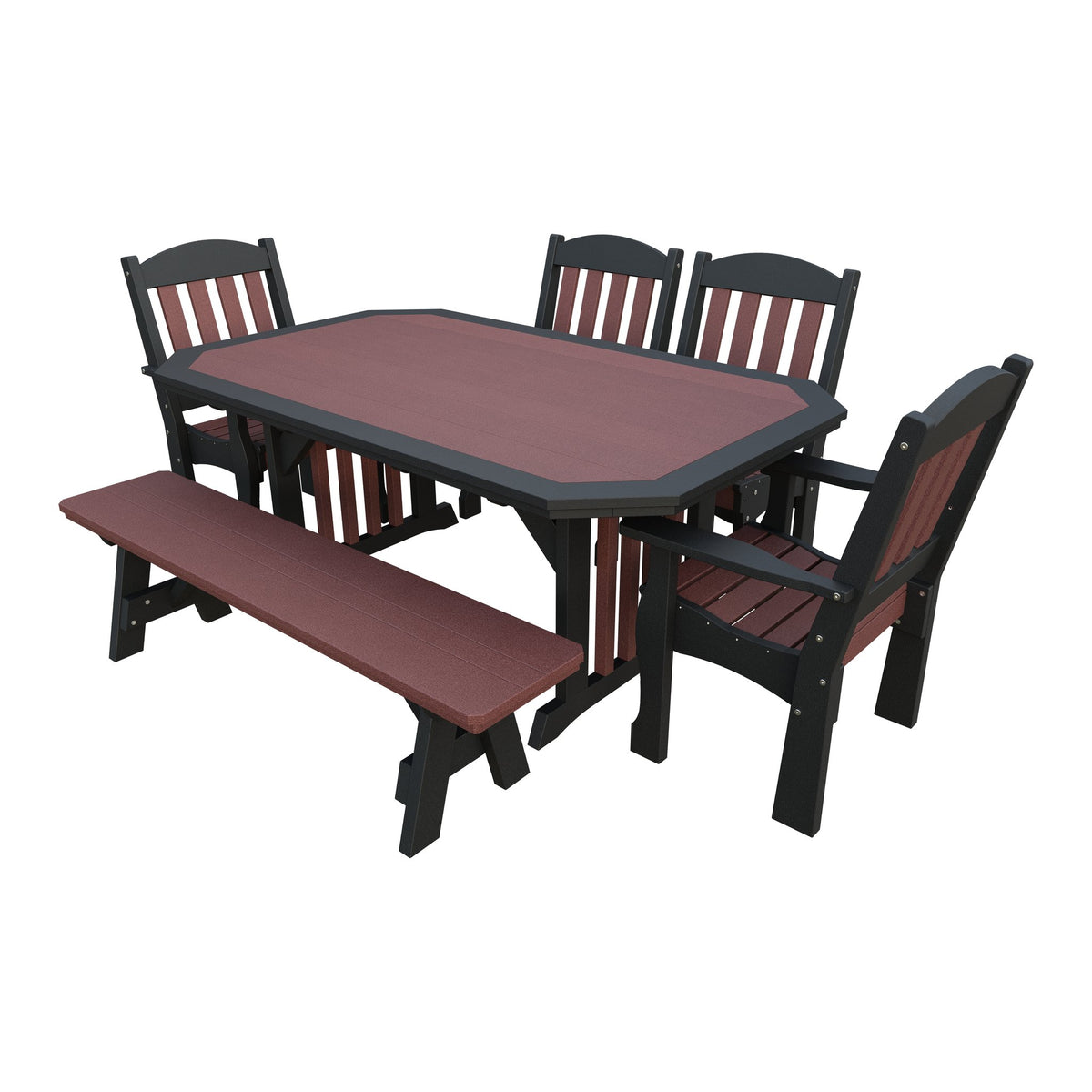 Amish Spanish Garden 6pc Patio Dining Set: Table, 4 Chairs & Bench in Cherrywood & Black