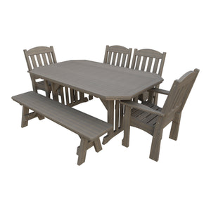 Amish Spanish Garden 6pc Patio Dining Set: Table, 4 Chairs & Bench in Coastal Gray