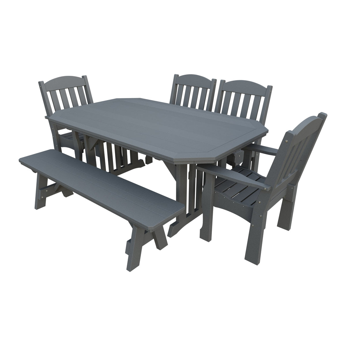 Amish Spanish Garden 6pc Patio Dining Set: Table, 4 Chairs & Bench in Gray