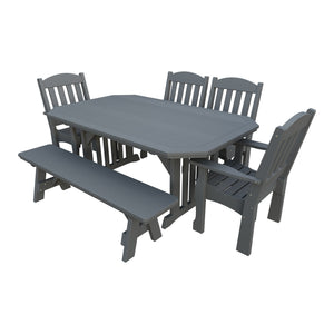 Amish Spanish Garden 6pc Patio Dining Set: Table, 4 Chairs & Bench in Gray