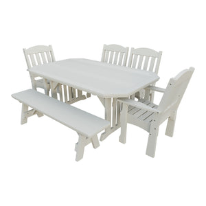 Amish Spanish Garden 6pc Patio Dining Set: Table, 4 Chairs & Bench in Ivory
