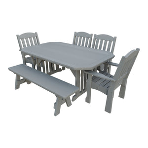 Amish Spanish Garden 6pc Patio Dining Set: Table, 4 Chairs & Bench in Light Gray
