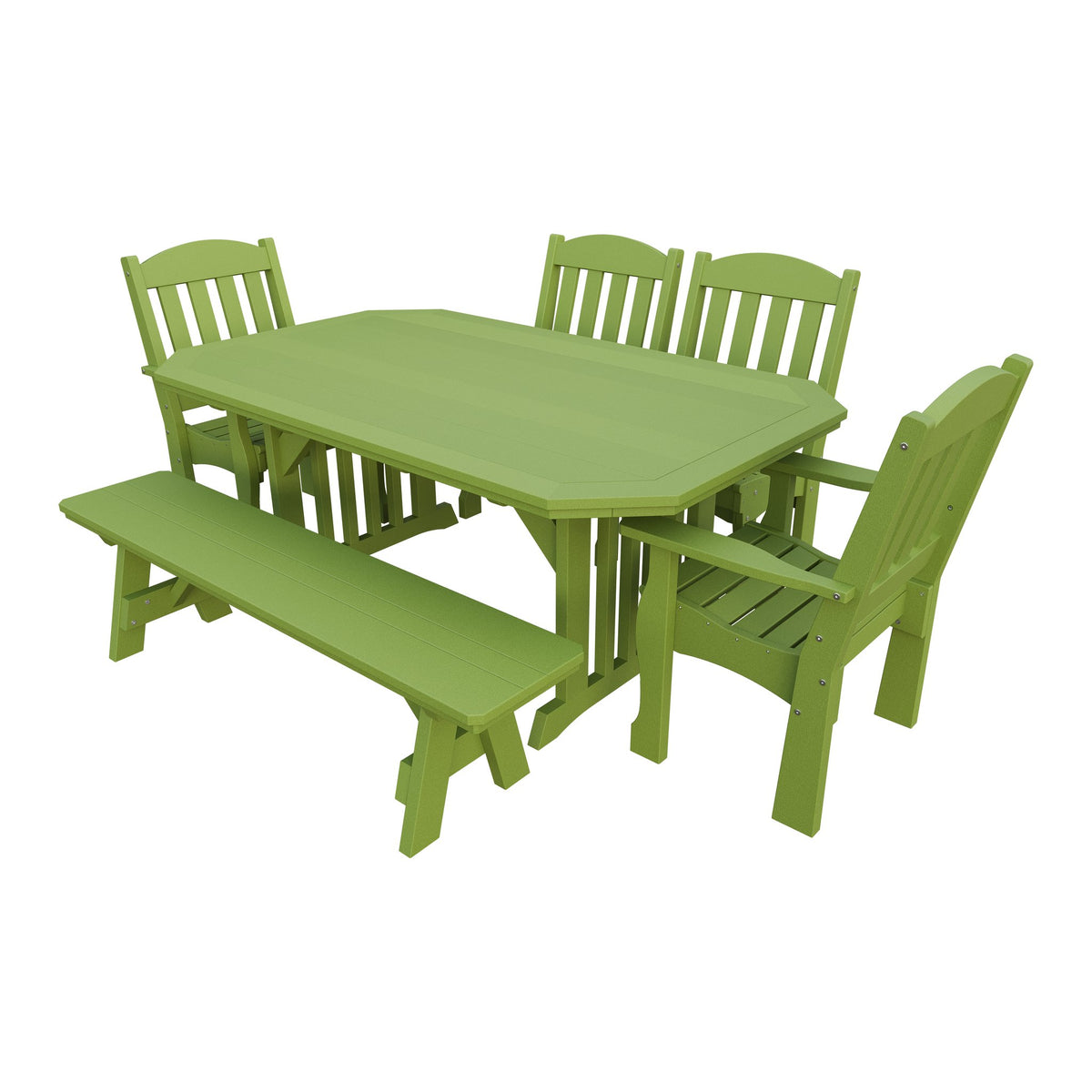 Amish Spanish Garden 6pc Patio Dining Set: Table, 4 Chairs & Bench in Tropical Lime Green
