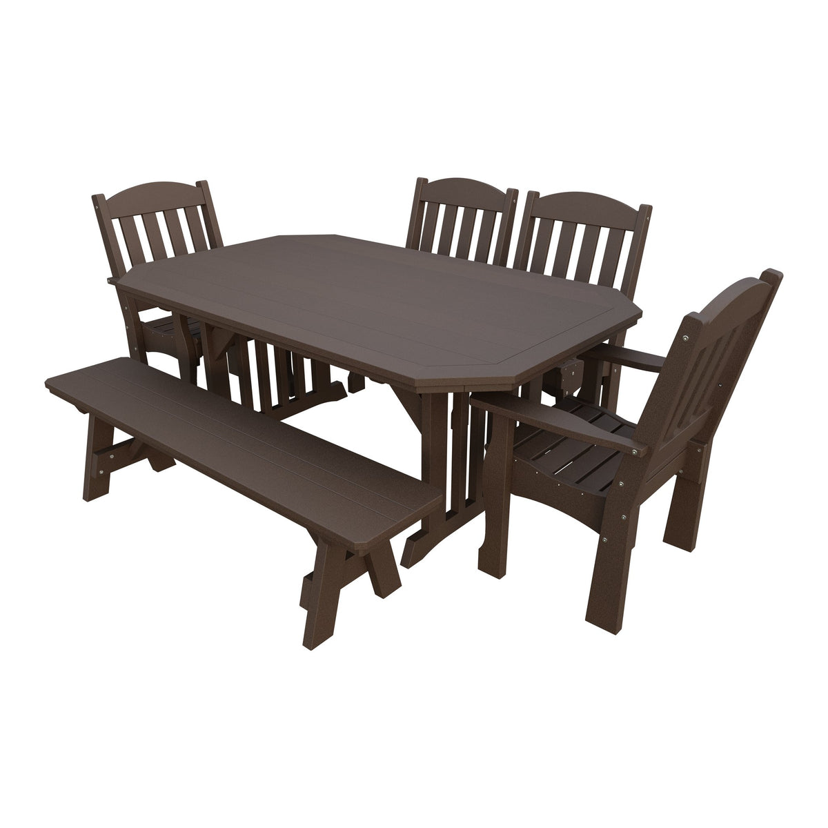 Amish Spanish Garden 6pc Patio Dining Set: Table, 4 Chairs & Bench in Milwaukee Brown