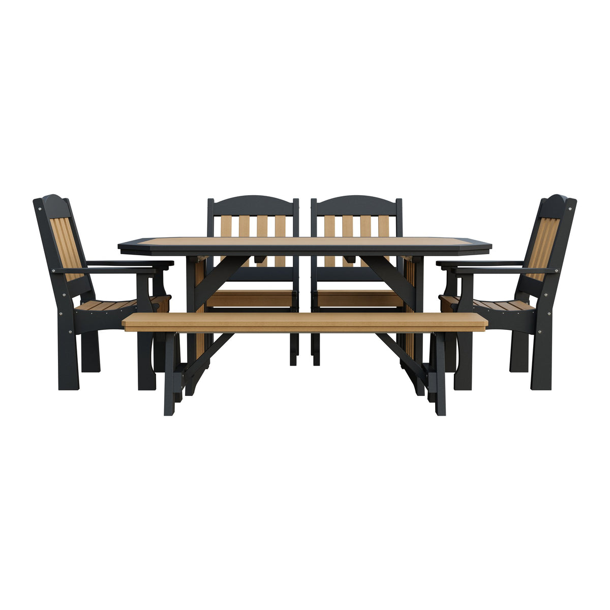 Amish Spanish Garden 6pc Patio Dining Set: Table, 4 Chairs & Bench
