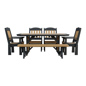 Amish Spanish Garden 6pc Patio Dining Set: Table, 4 Chairs & Bench